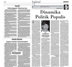 Banjarmasin Post 22 Maret 2014 dinamika politik populis